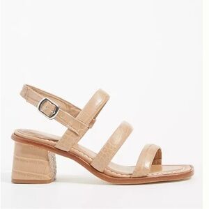 Bernardo Britney slingback Block Heels Sandals Sz 10 croc embossed leather tan